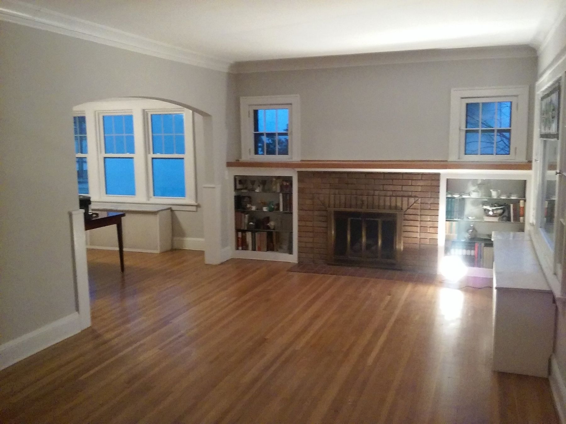 Living room and fireplace after repainting