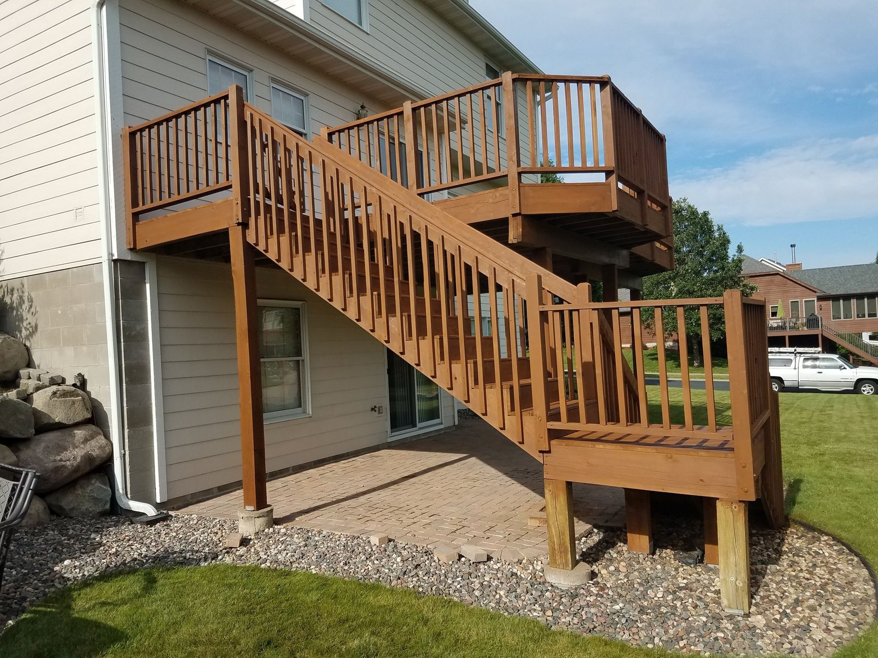 Stained deck railing