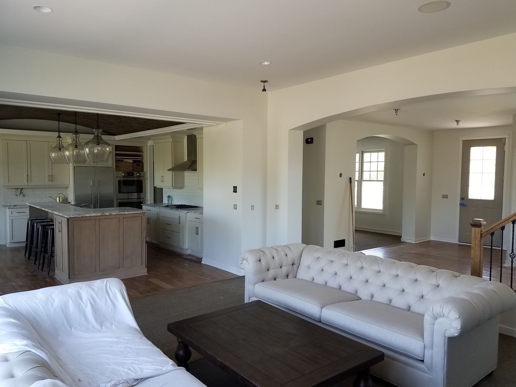Great room and kitchen after the faux finish was removed