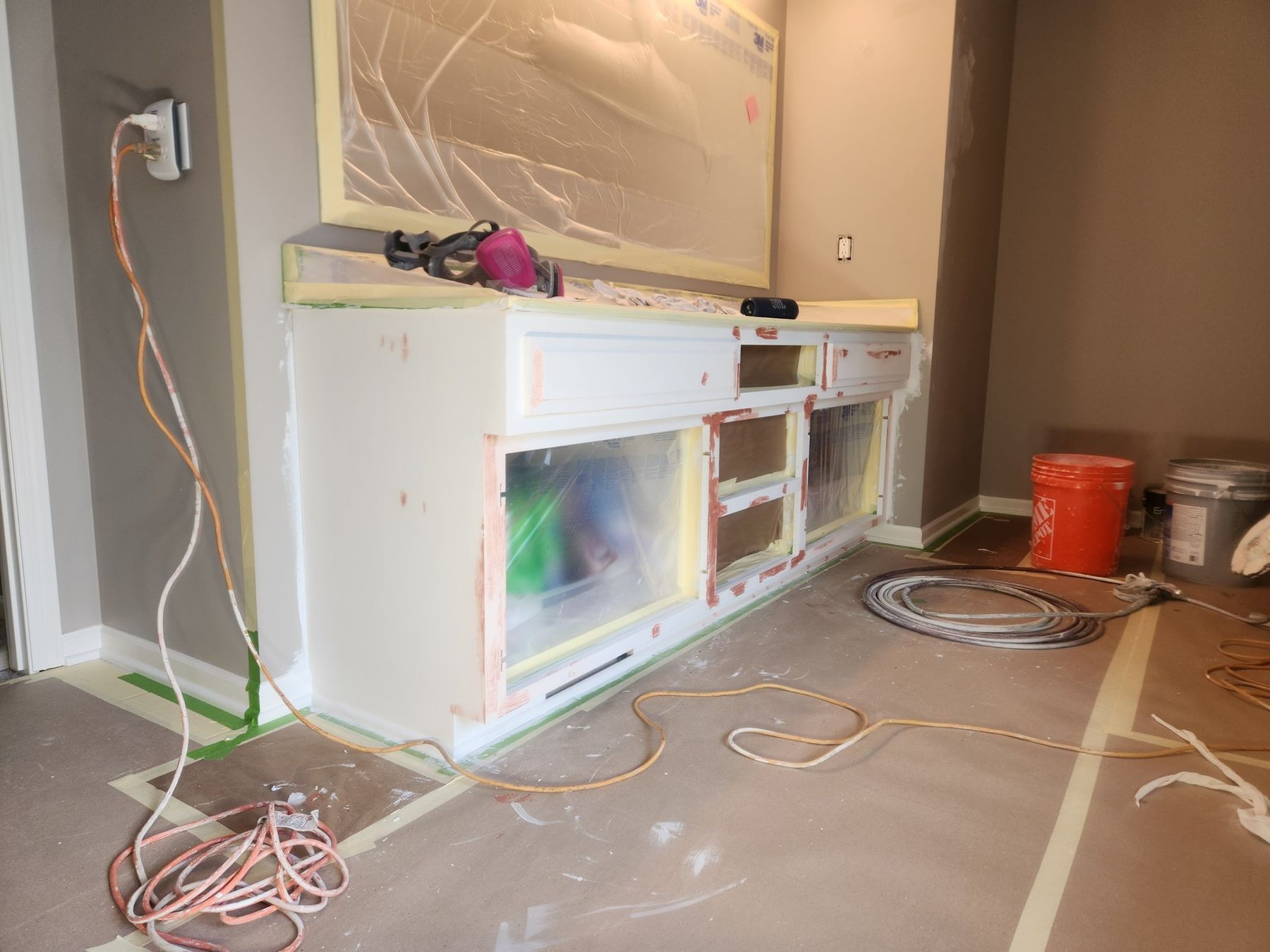 Vanity masked and primed white