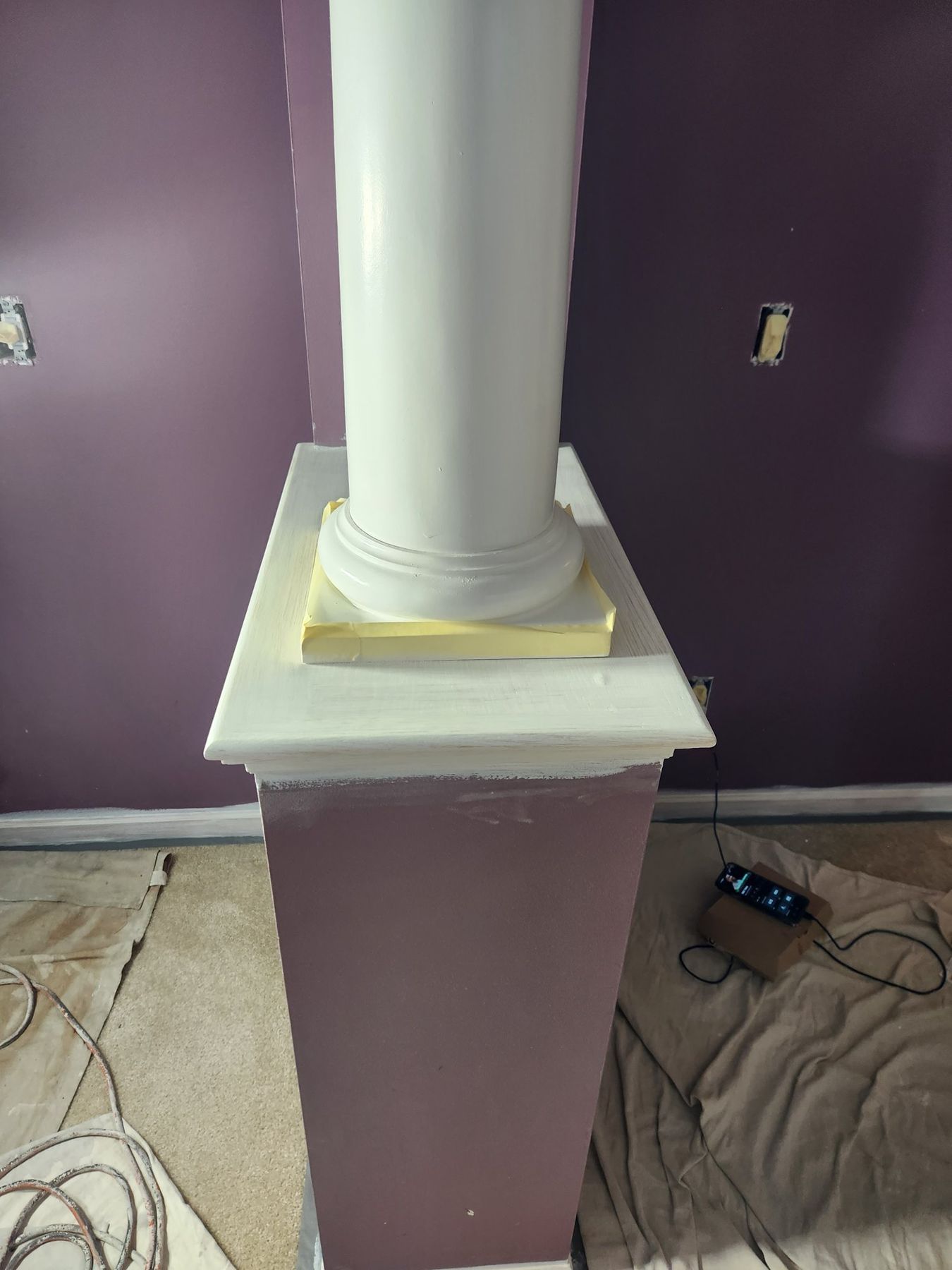 Column base primed with floors protected