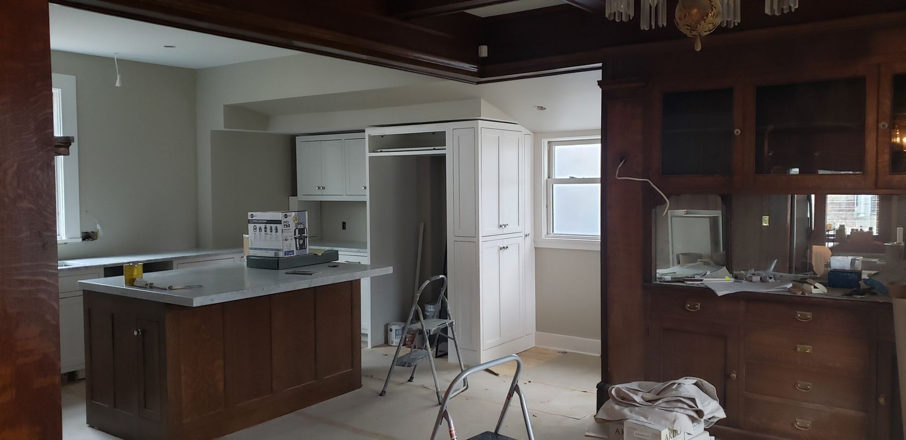 Kitchen cabinetry installed, work in progress