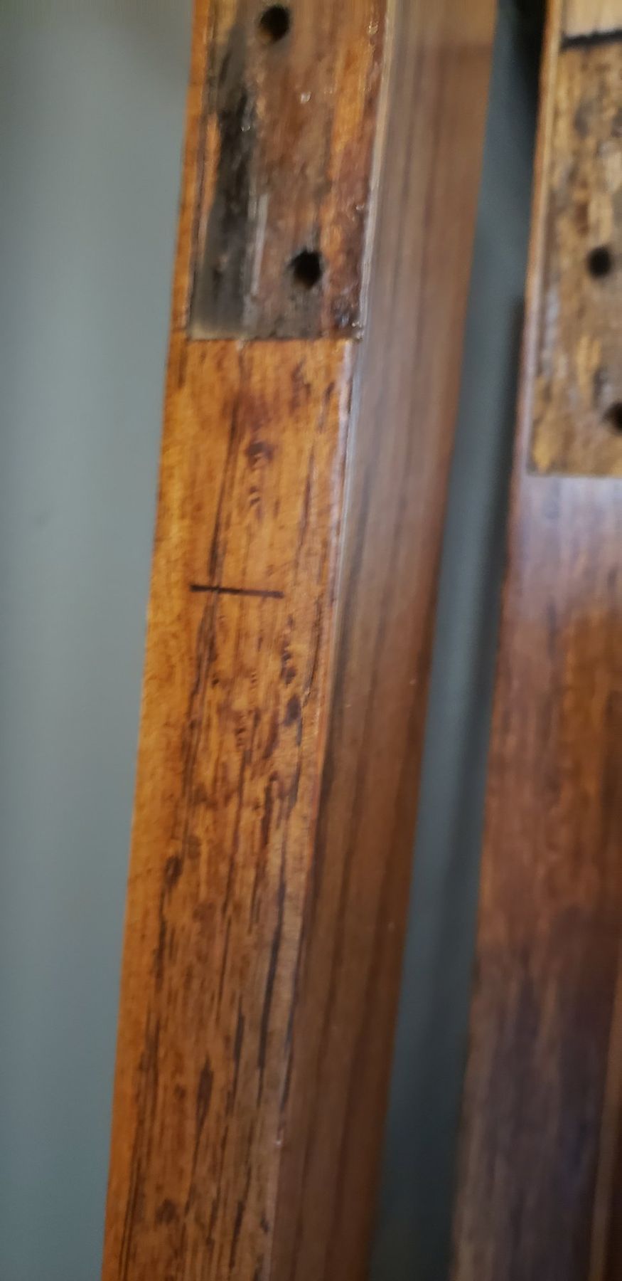 Weathered sash stile before stripping