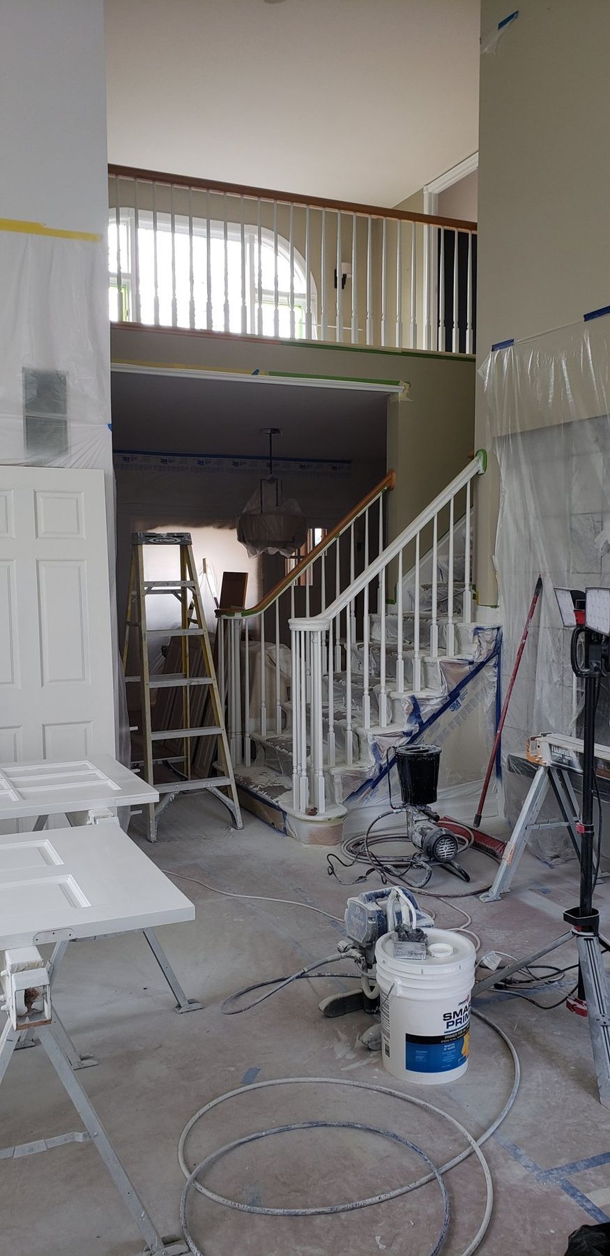 Staircase and kitchen protected during finish work